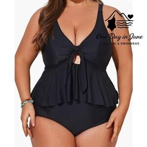 Hanna Nikole Plus Size Knot Front Keyhole Flounce Bikini Swimsuit Size 18W